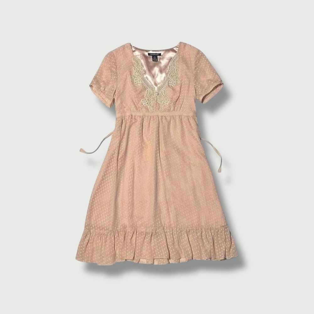 Pink Silk Chiffon Swiss Dot Lace Ruffle Hem Babydoll Dress 6 Boston Proper